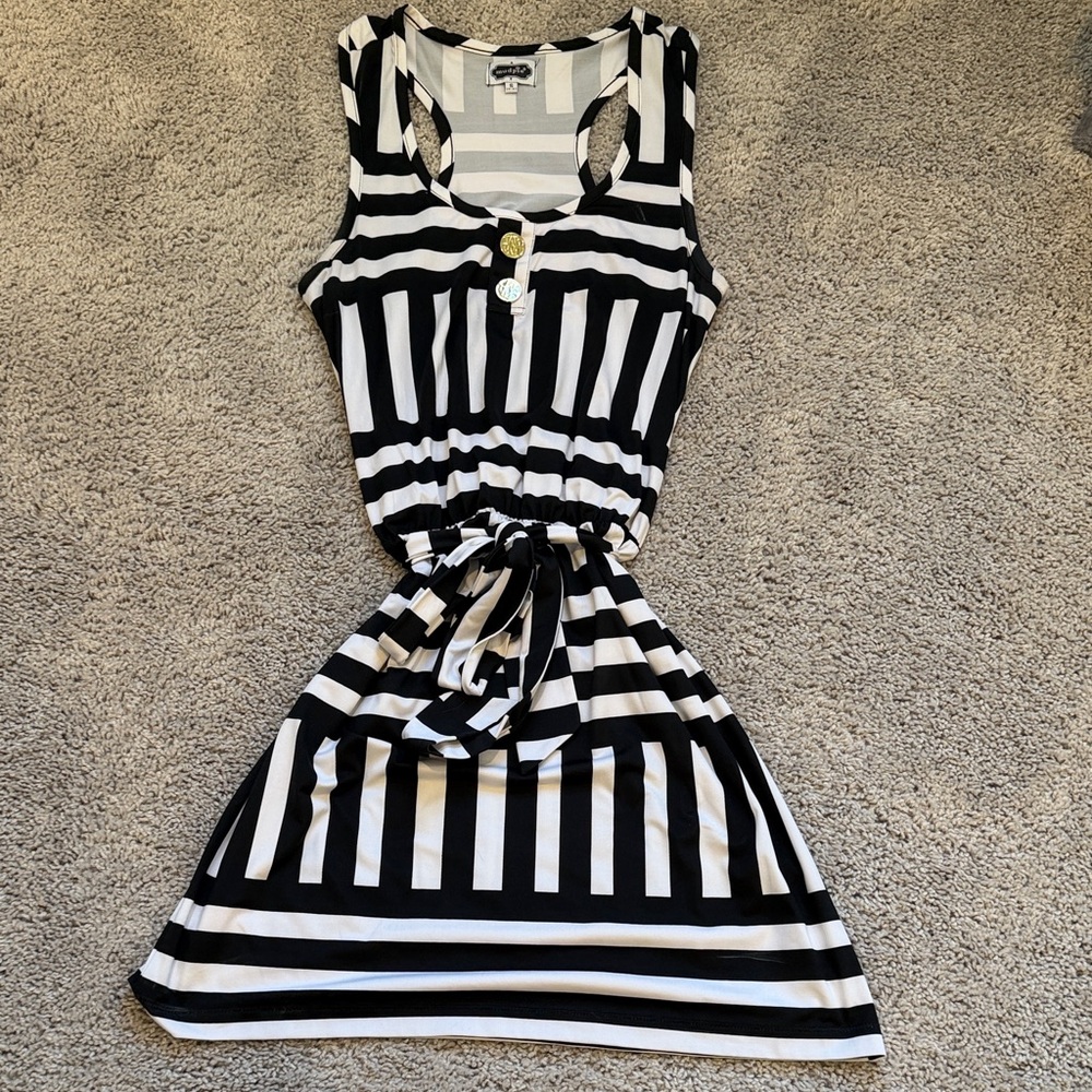Mud Pie Black and White Striped Mini Dress